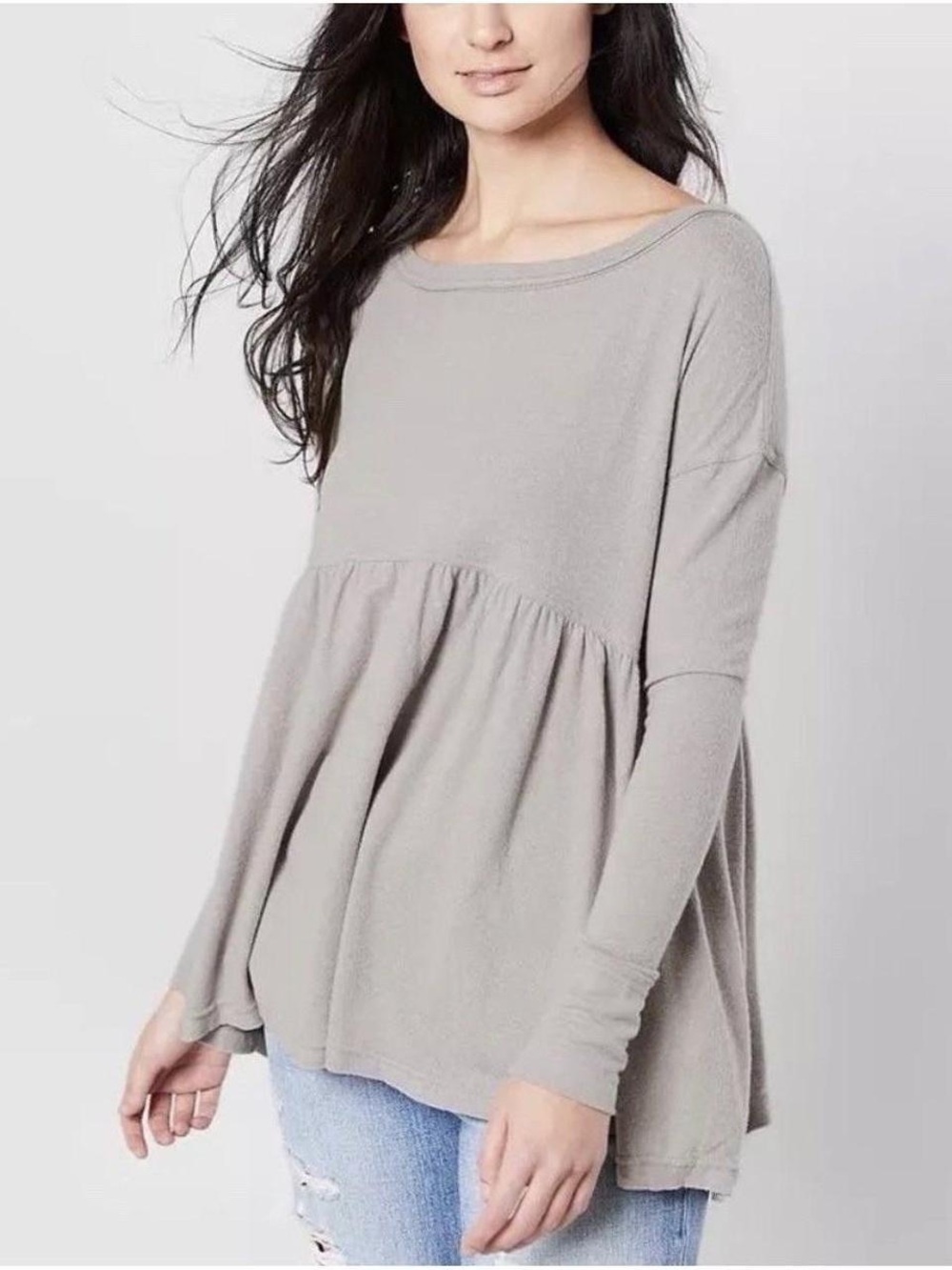 Free People Taupe Peplum Long-Sleeve Tunic